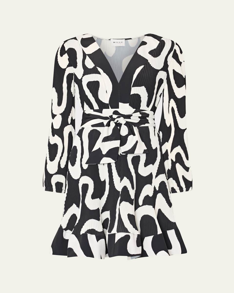 Liv Pleated Ink Swirl Mini Dress